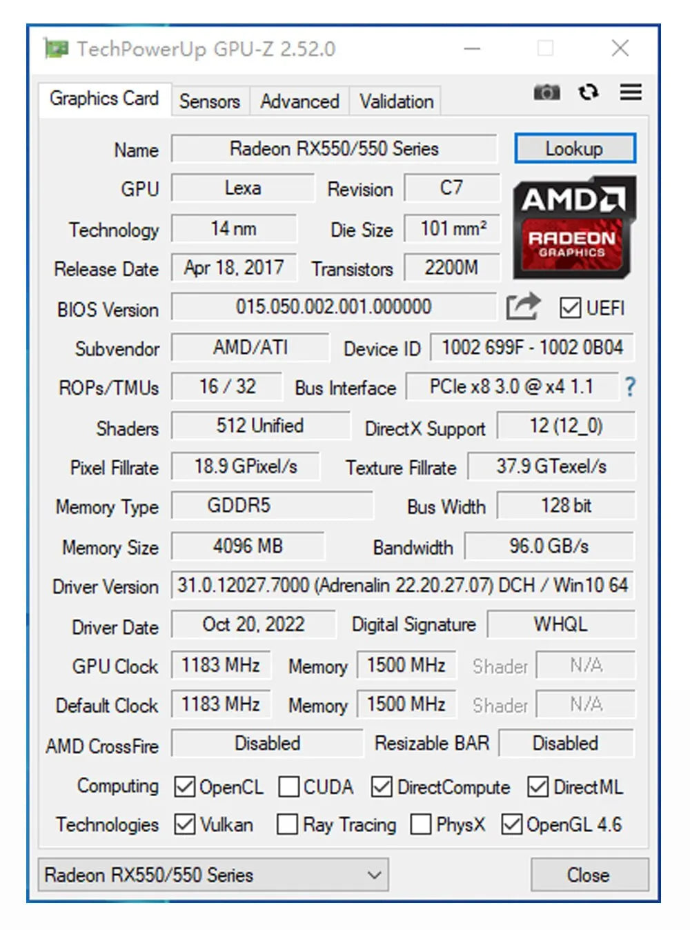 MLLSE AMD RX 550 4GB Graphics Card GDDR5 128Bit DVI HDMI DP PCI-E 3.0