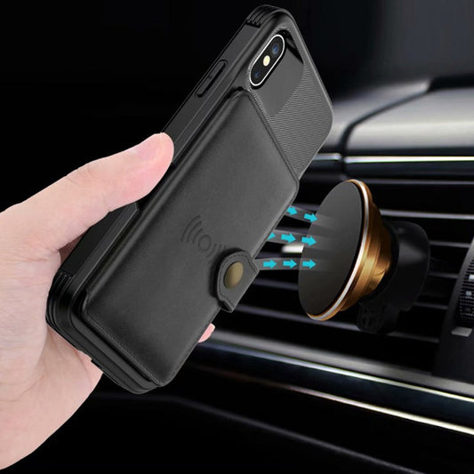 360 Protection Magnetic Leather Wallet Armor Case for iPhone